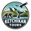 Ketchikan wildlife tour logo with a flying eagle, black bear and humpback whale tail